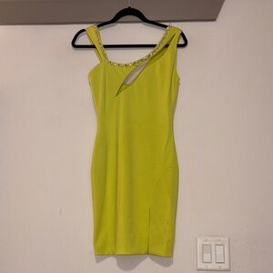 CDGNY by CD Greene Chartreuse Rhinestone Sheath Dress SZ 6 EUC